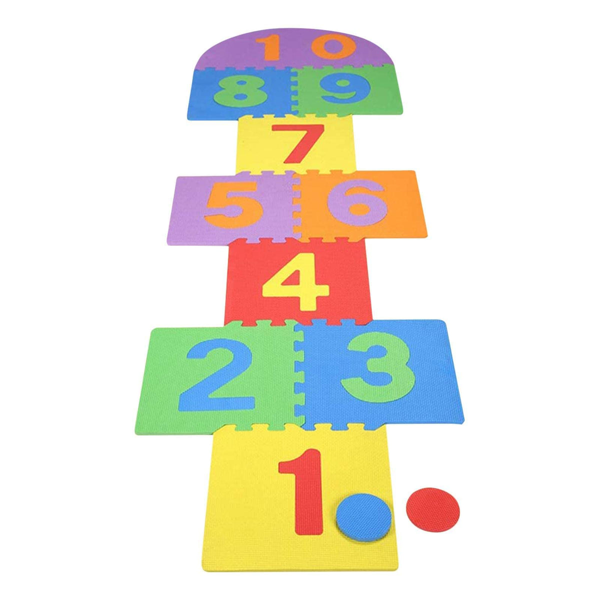 Atarvana Hopscotch Mat tiles show soft EVA foam for safe indoor play