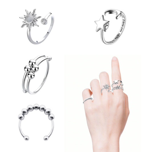 ATCEME four-piece fidget ring set packaging, ideal for gifting.