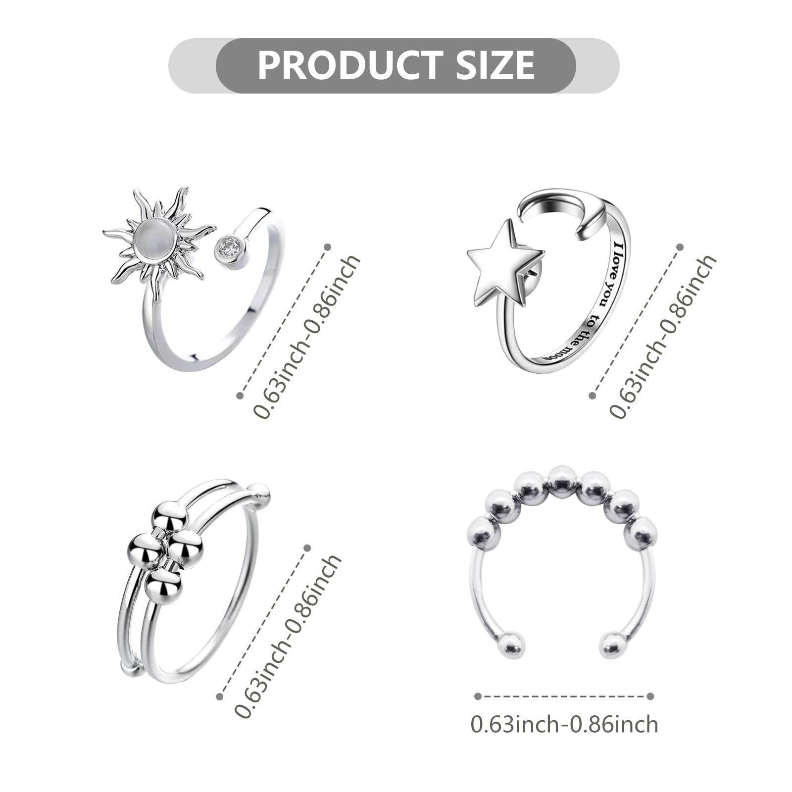 ATCEME stainless steel finish, durable and non-tarnish fidget rings.