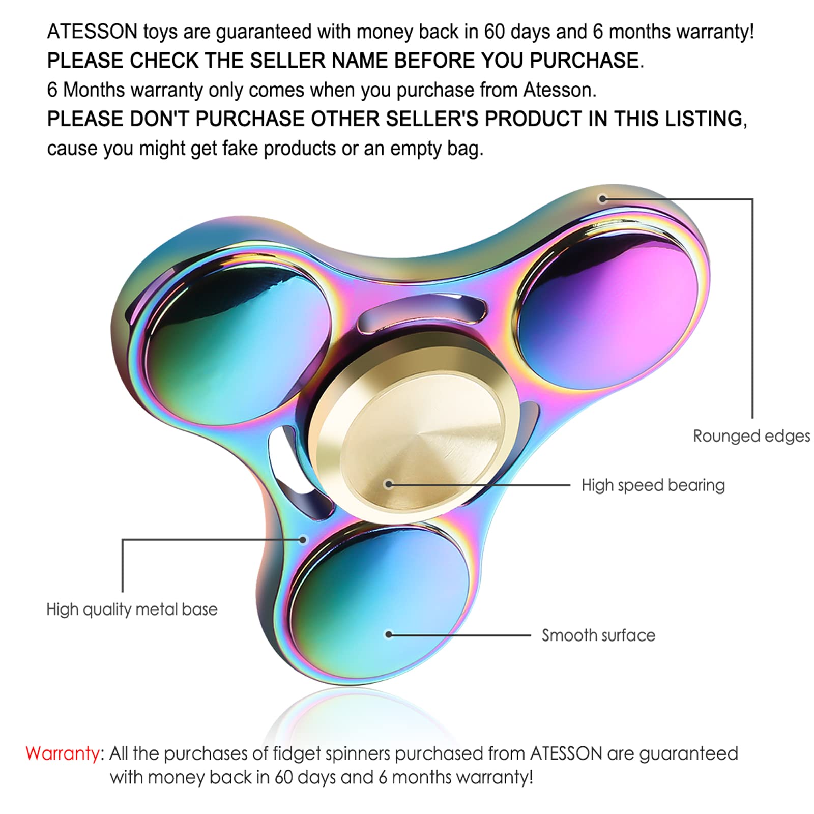 ATESSON fidget spinner features CNC aluminum body for lightweight handling.