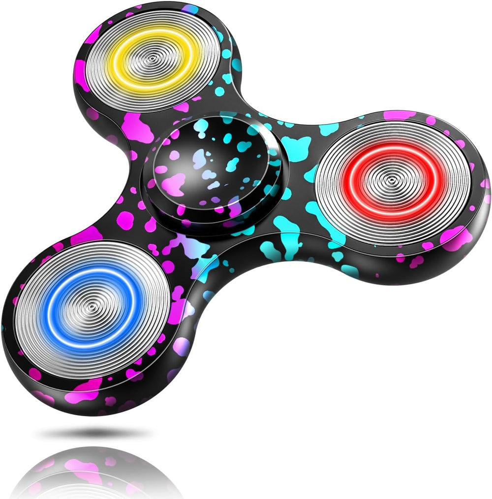 ATESSON metal fidget spinner with LED glow for nighttime focus.