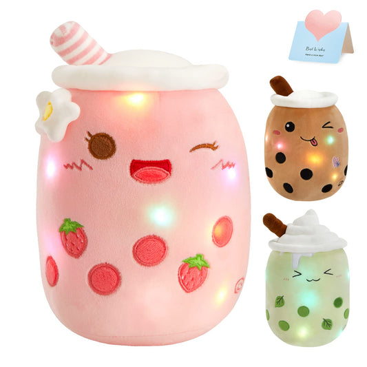 Athoinsu Light Up Strawberry Milky Tea Plush Pillow, 15 inches, cozy bedtime companion.