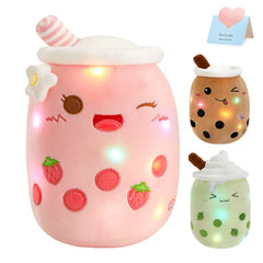 Athoinsu Light Up Strawberry Milky Tea Plush Pillow, 15 inches, cozy bedtime companion.