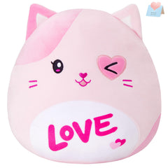 Athoinsu Valentines Cat Plush Pillow, 13 inch cozy cuddler for kids.