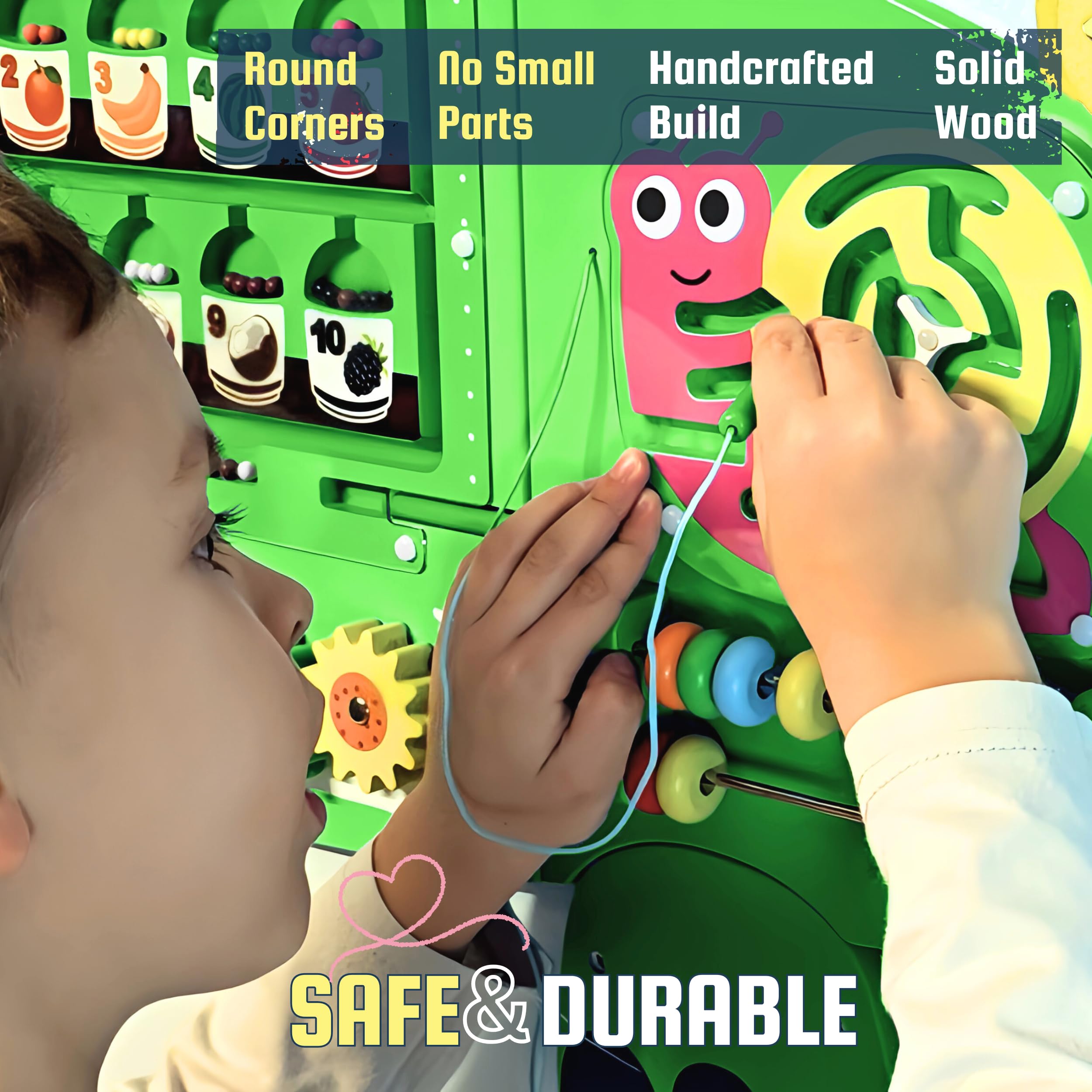 AthomBear dinosaur wall busy board clock promotes sequencing and time exploration.