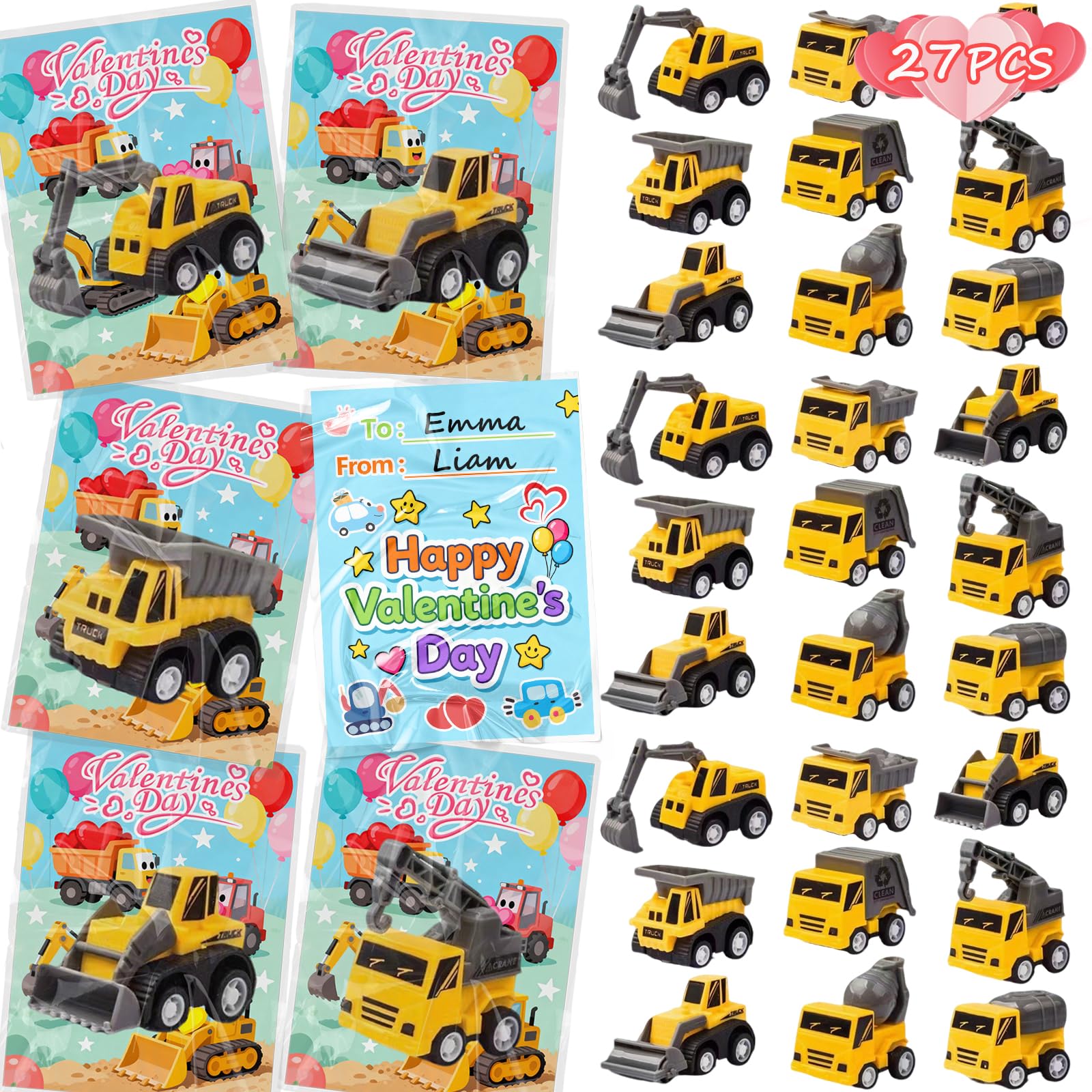 Atiger 27-card valentines set with pull-back vehicles for classroom rewards