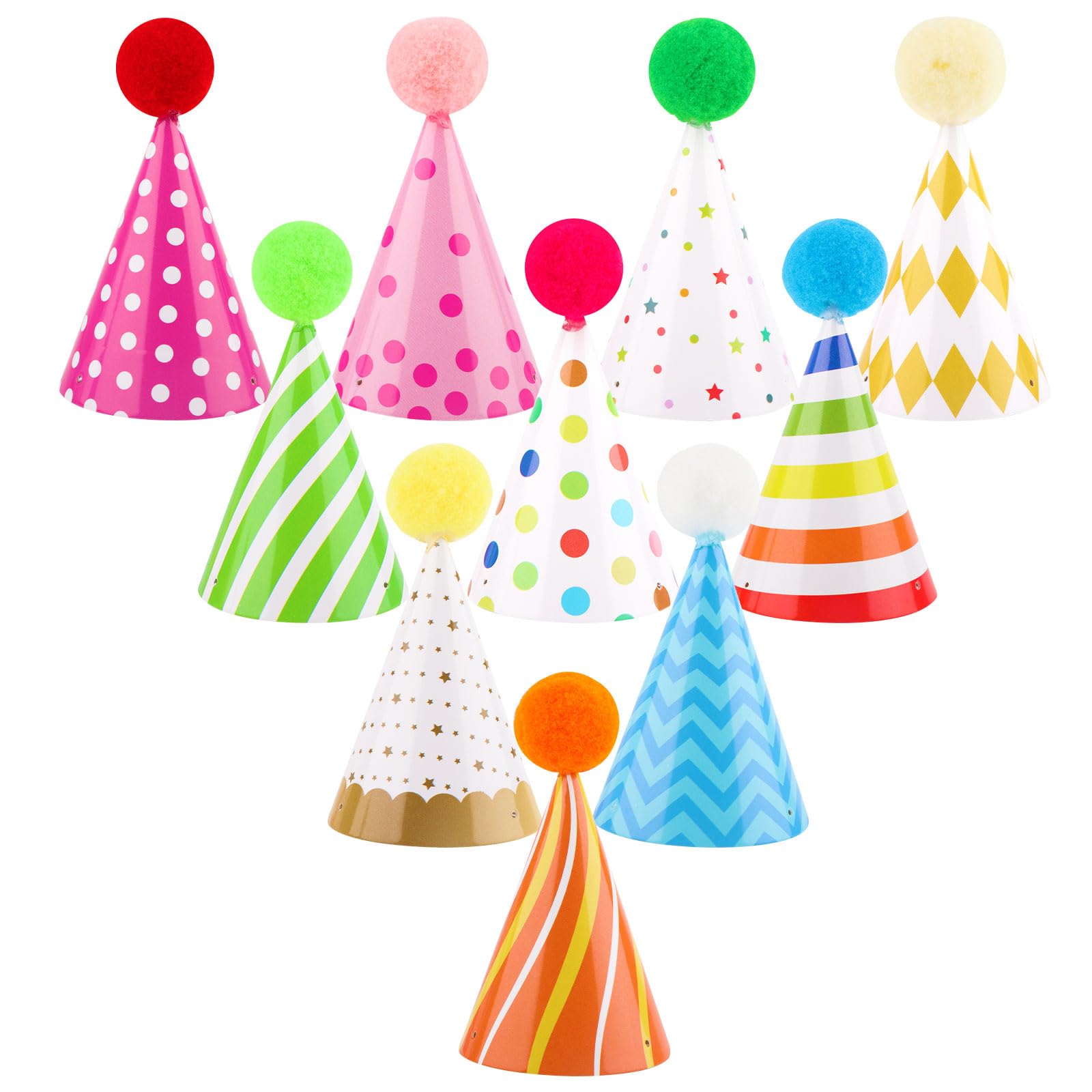 Atiloy colorful mini party hats on stuffed animals for playful birthday photos