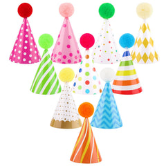Atiloy colorful mini party hats on stuffed animals for playful birthday photos