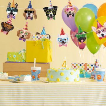 Atiloy dog birthday banner gift-table display elevates party presentation.