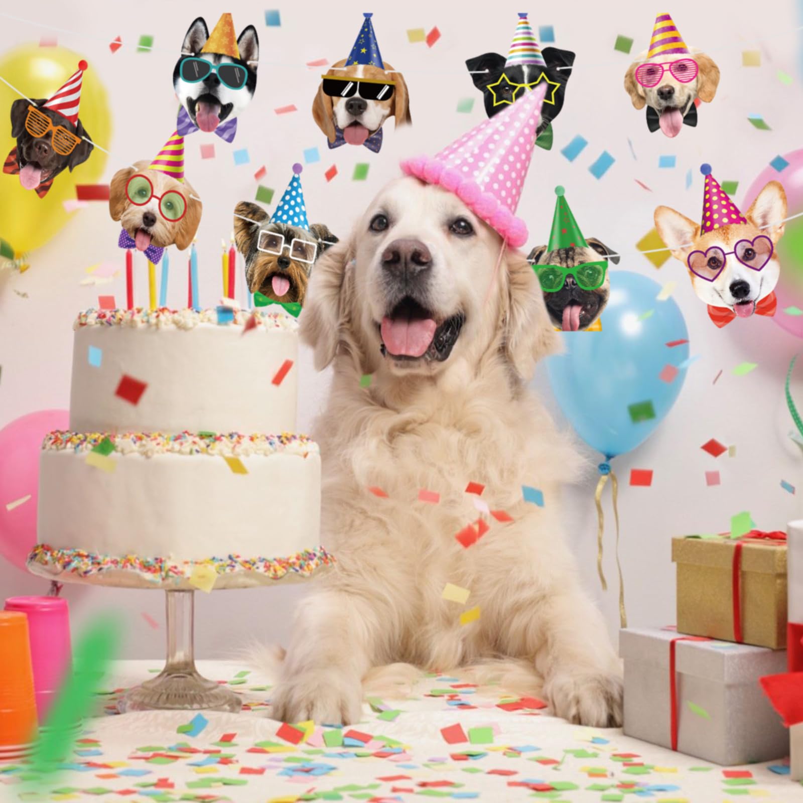 Atiloy dog birthday banner table decoration creates a charming party focal point.
