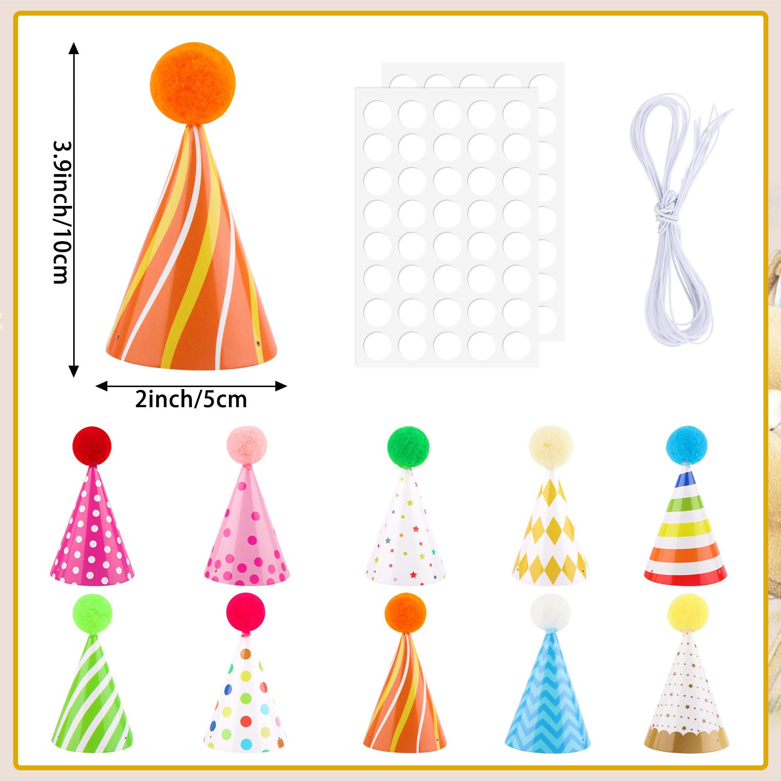 Atiloy glitter cone hats with polka dots and stripes for adorable pet moments