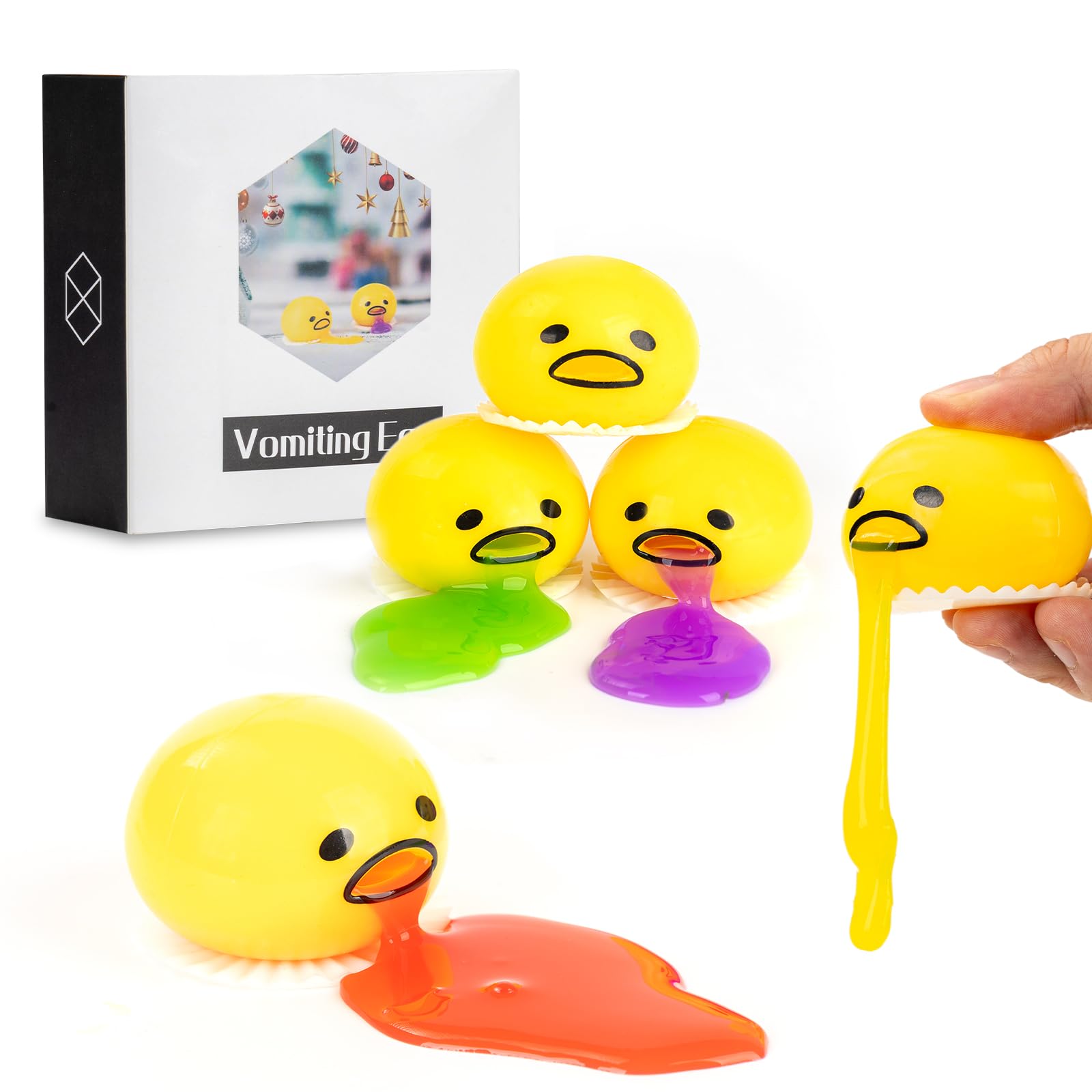 ATKSUNIEE vomiting egg stress ball yellow close-up of elastic texture for stress relief