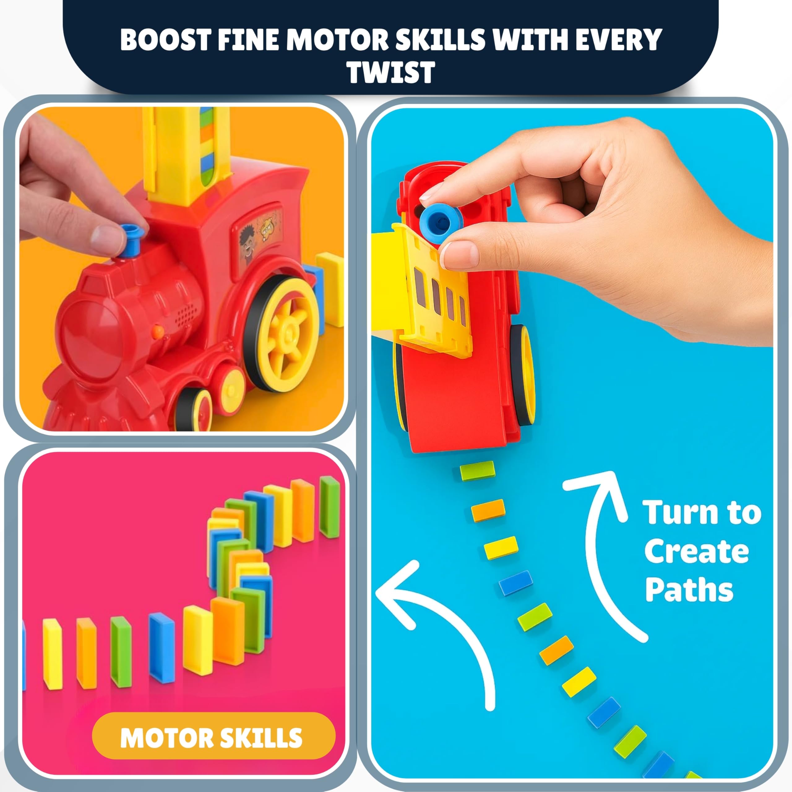 Colorful dominos on the Atlasonix train for engaging learning