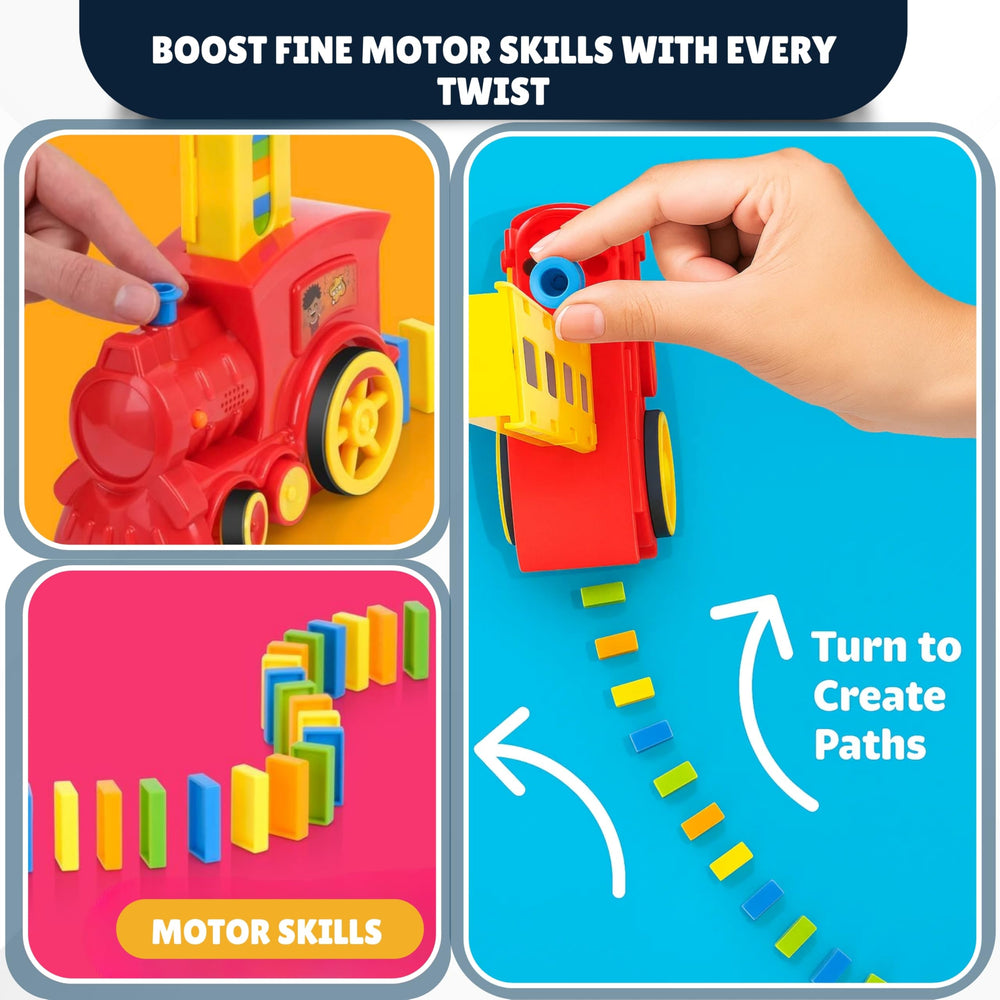 Atlasonix Domino Train with vibrant dominos inspires creative STEM play.