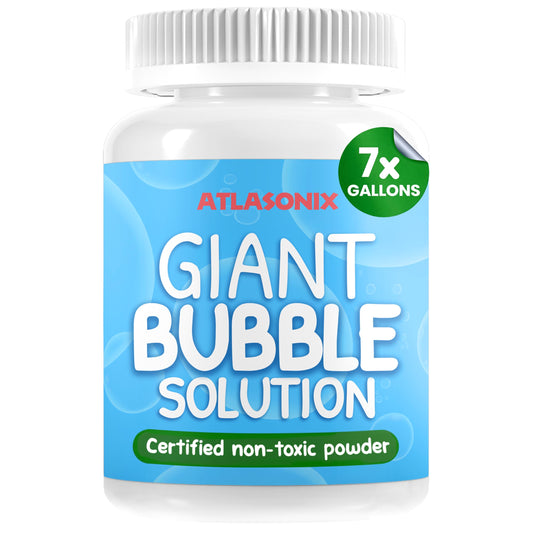 Atlasonix giant bubble solution packaging for storage and quick setup.