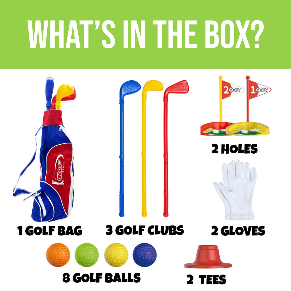 Atlasonix toddler golf set colorful balls used for playful targets.