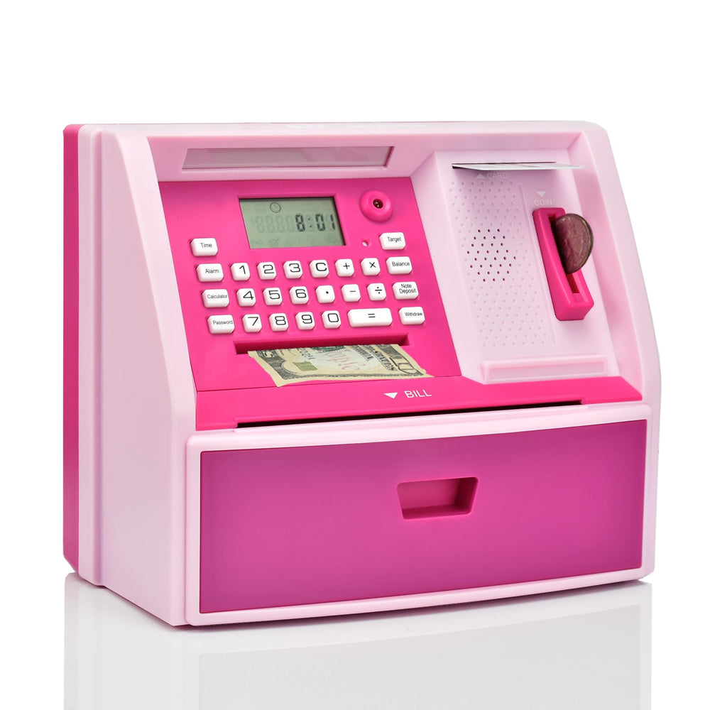 ATMBnk ATM piggy bank with goal tracker helps kids save toward dreams.