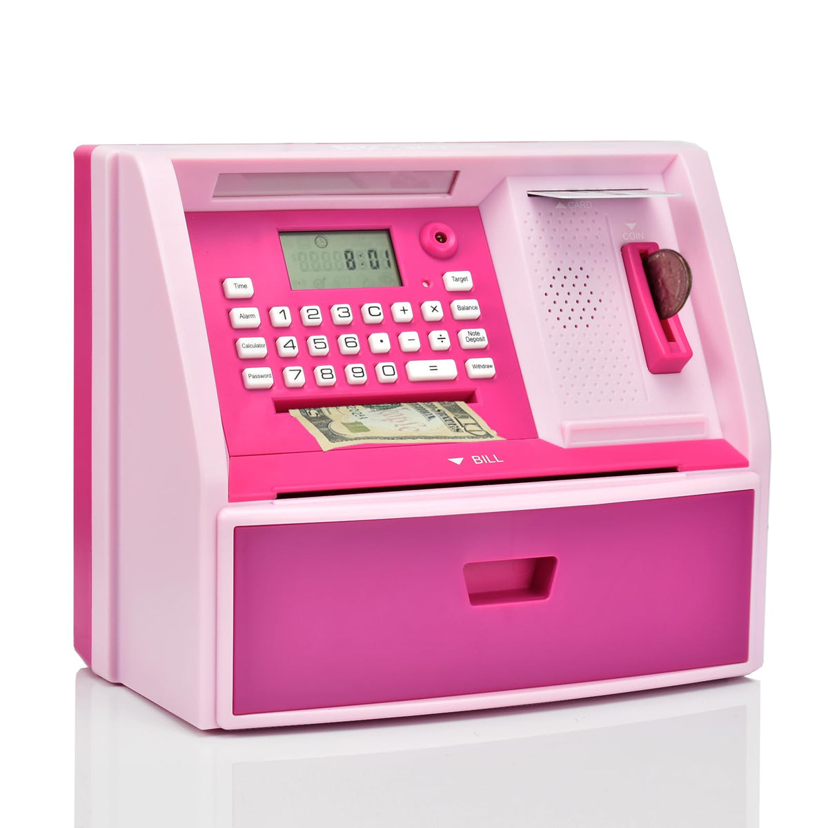 ATMBnk ATM piggy bank with goal tracker helps kids save toward dreams.