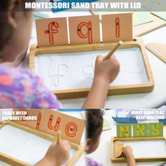 AtMini sand tray includes scraper, pen, and sand for tactile activities