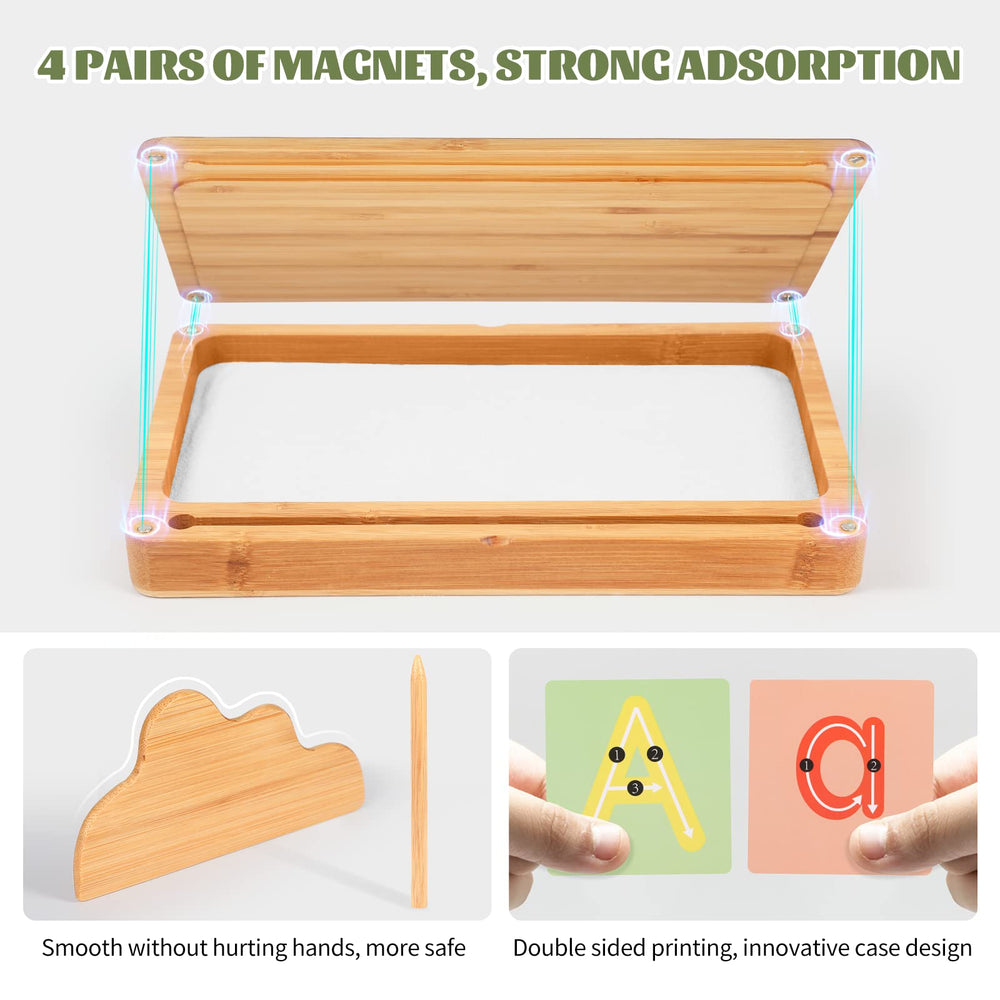 AtMini sand tray with letters and numbers aids writing practice