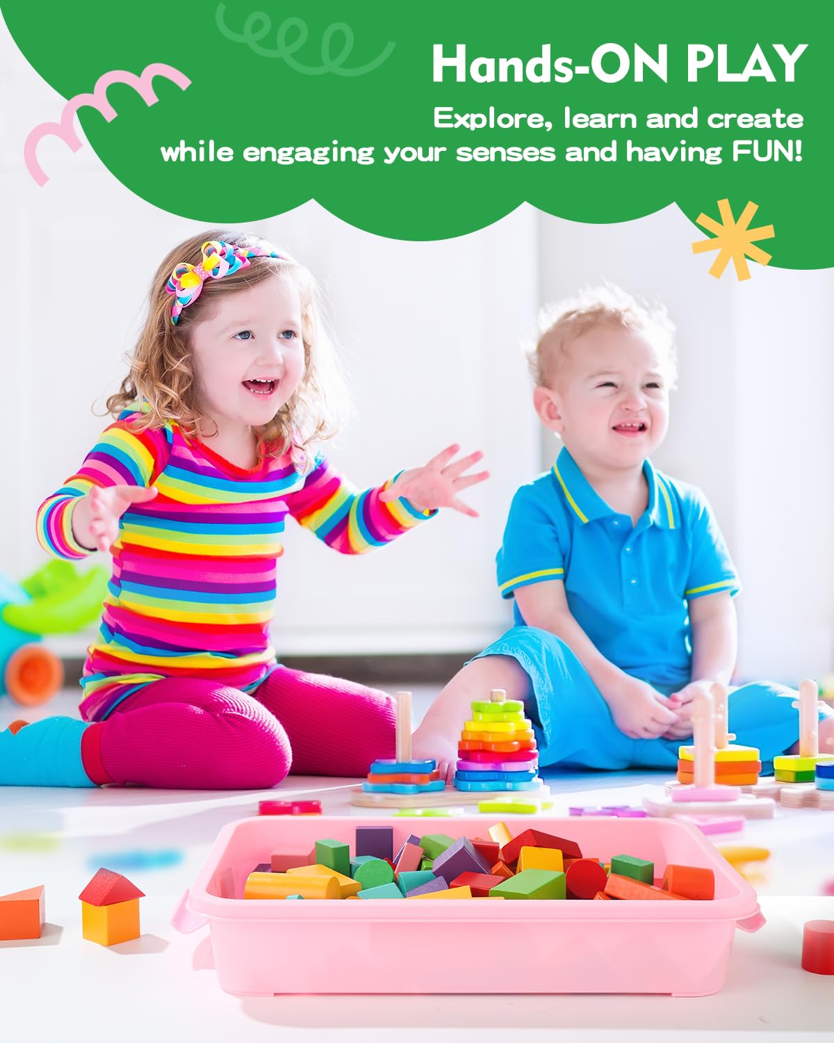 AtMini sensory bin with lid on large tray keeps materials contained.