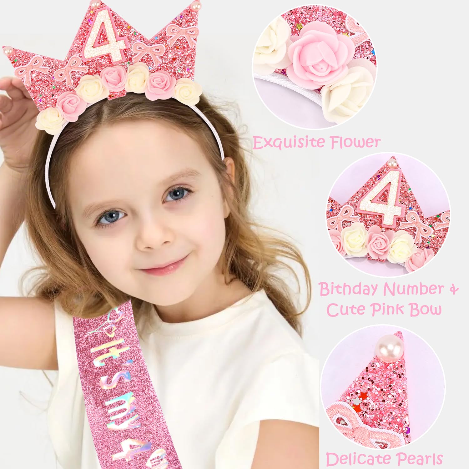 Atoden pink bow birthday headband provides secure, comfy wear all party long.