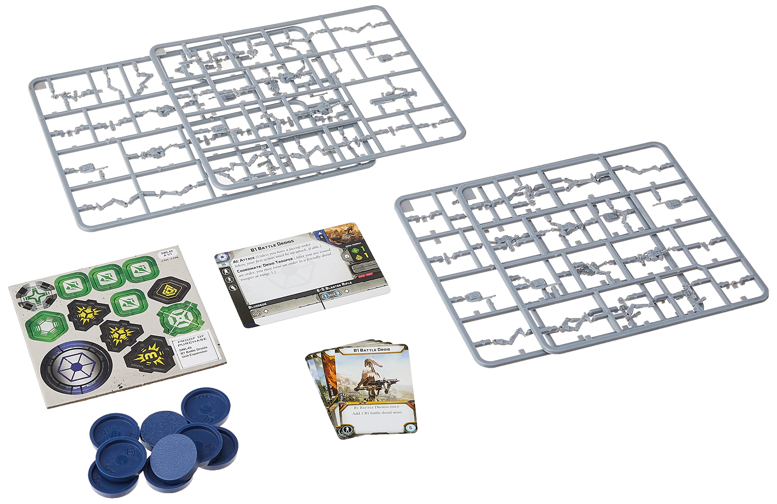 Atomic Mass Games B1 battle droids upgrade cards enable customizable arsenals for varied battles.