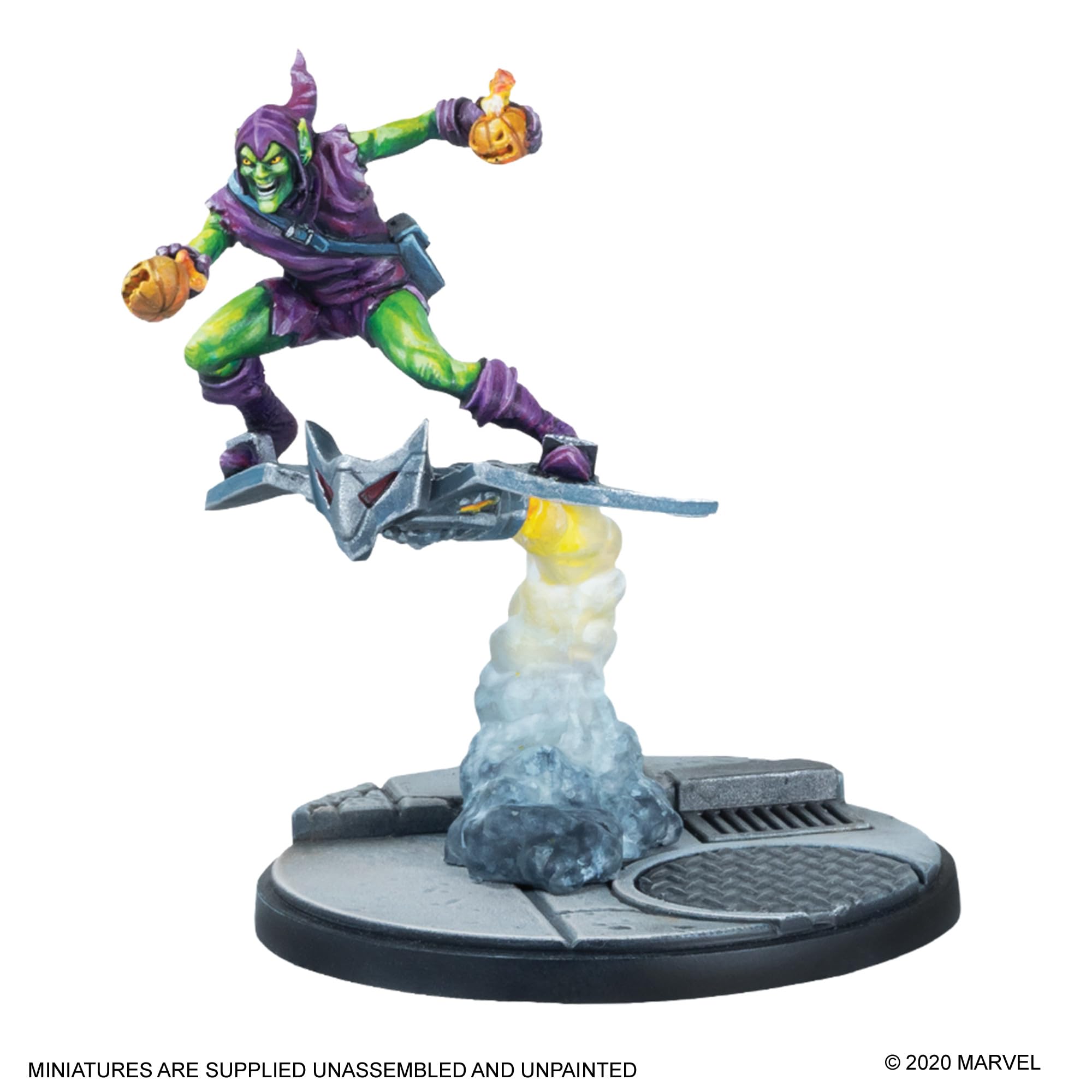 Atomic Mass Games Green Goblin miniature dynamic pose adds dramatic tabletop presence