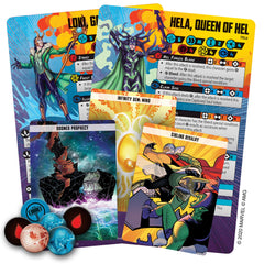 Atomic Mass Games two-player Marvel Crisis Protocol setup invites cooperative strategy.