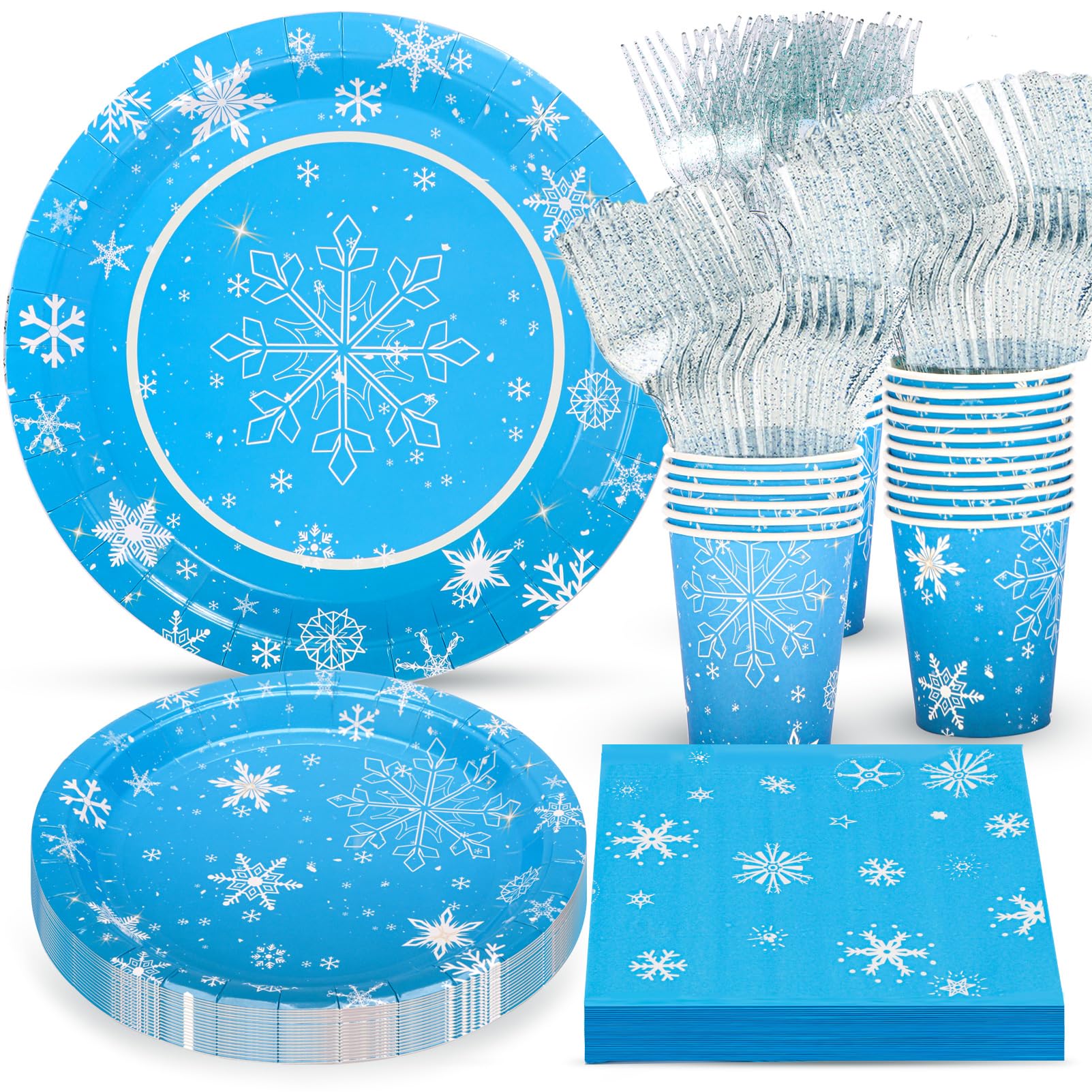 Atonofun frozen snowflake plates for 24-guest winter party table