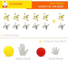 ATOSHP Jacks 12 metal jacks close-up highlighting durable metal pieces.
