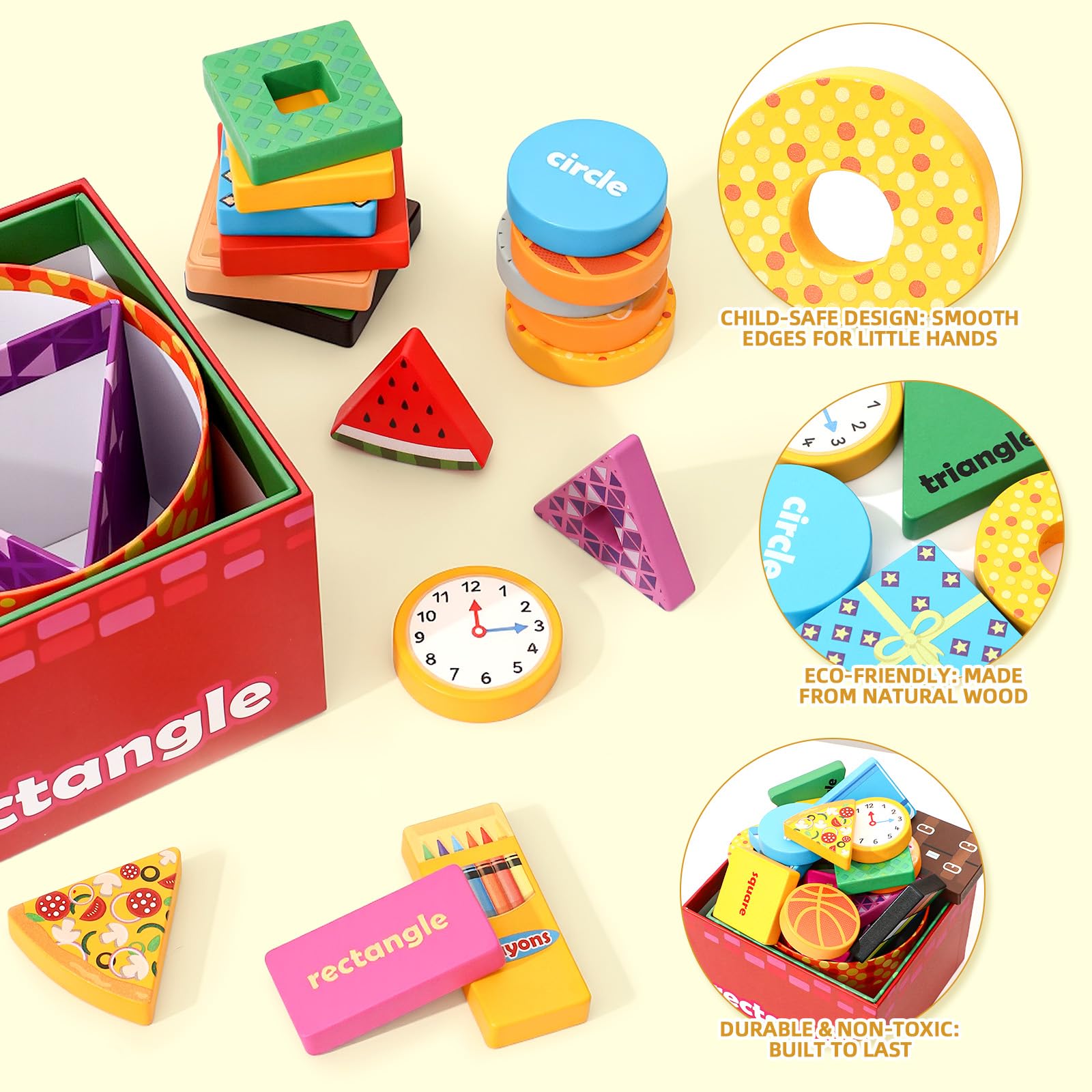Atoylink Shape Sorter rectangle box links sizes to familiar items for cognition
