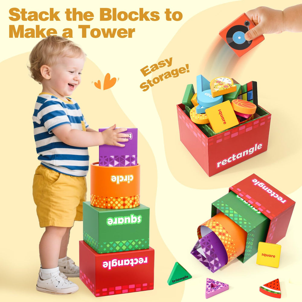 Atoylink Shape Sorter square box promotes hand-eye coordination through stacking