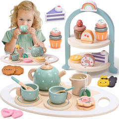 Atoylink teapot beside the cupcake stand, inviting imaginative tea party play.
