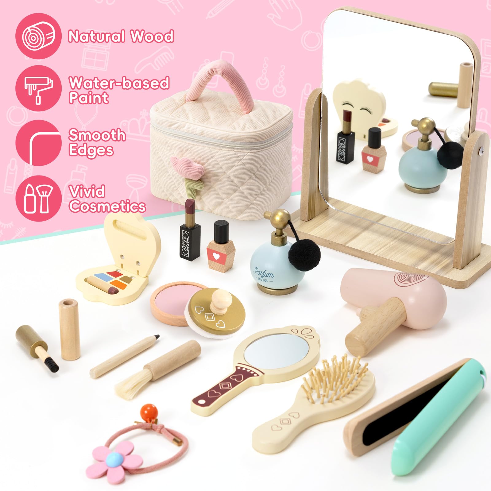 Atoylink wooden makeup toy set features eyebrow pencil for precise makeup play