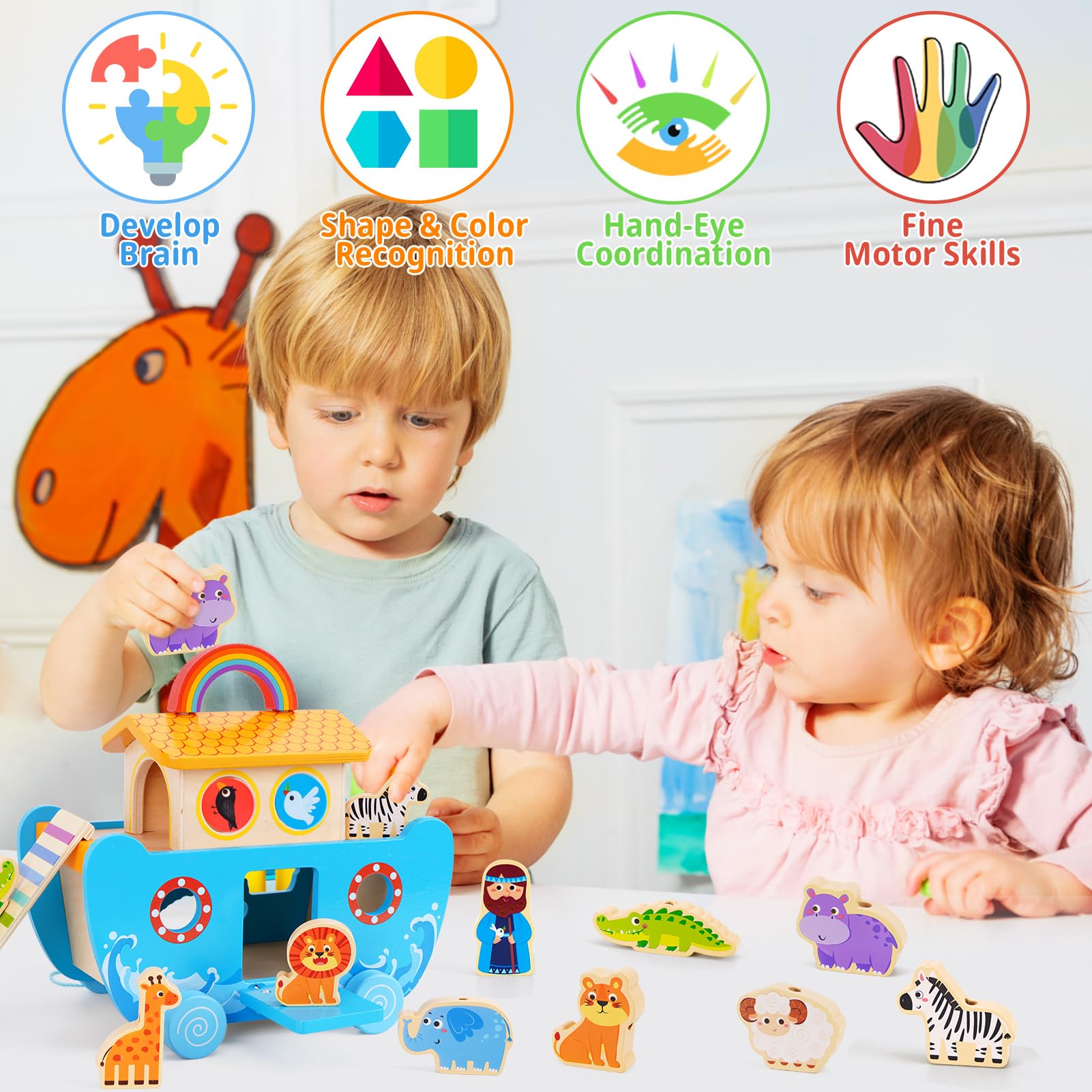 ATOYUS hippos wooden figures for hands-on sorting and exploration.