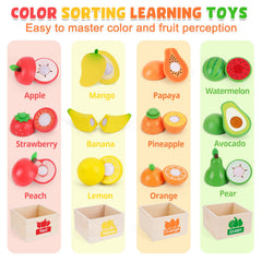 ATOYUS cutting fruit play with crunch sounds to boost fine motor skills during pretend cooking.