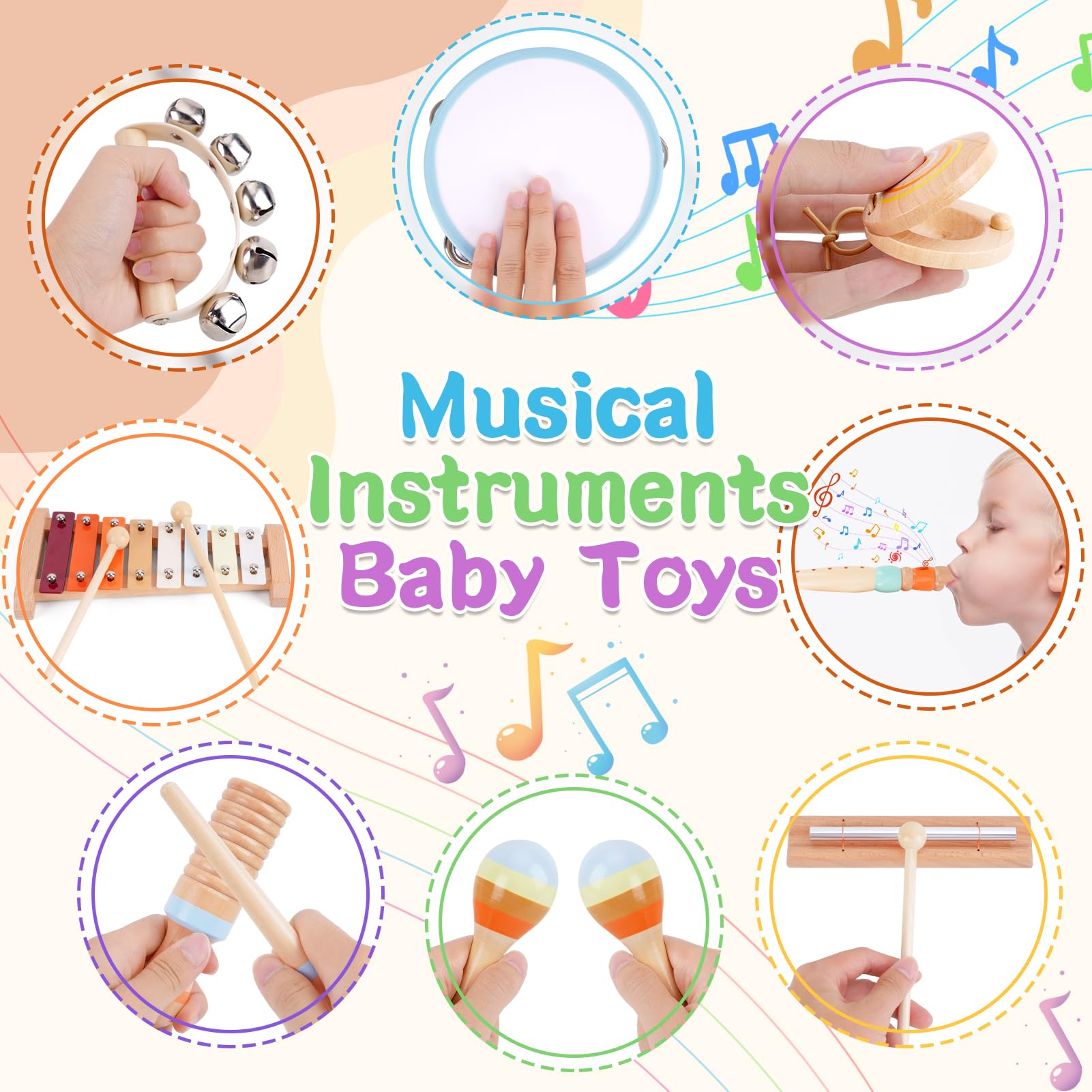 ATOYUS wooden toddler maracas encourage shaking play and rhythm awareness in little hands.