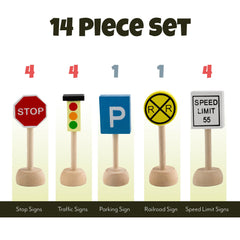 Attatoy Kids Wooden Street Signs 1:64 scale compatibility lets Matchbox or Hot Wheels cars interact.