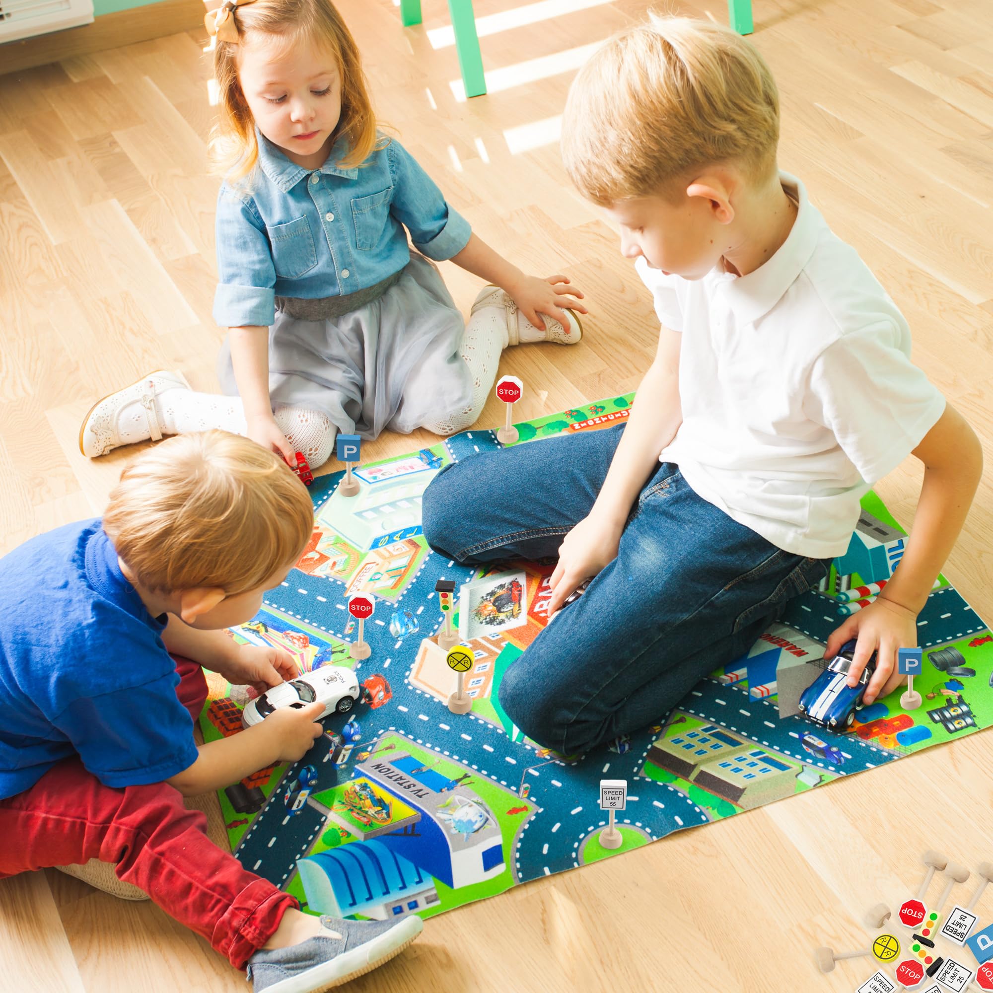 Attatoy Kids Wooden Street Signs parking sign helps organize pretend parking spots for cars.