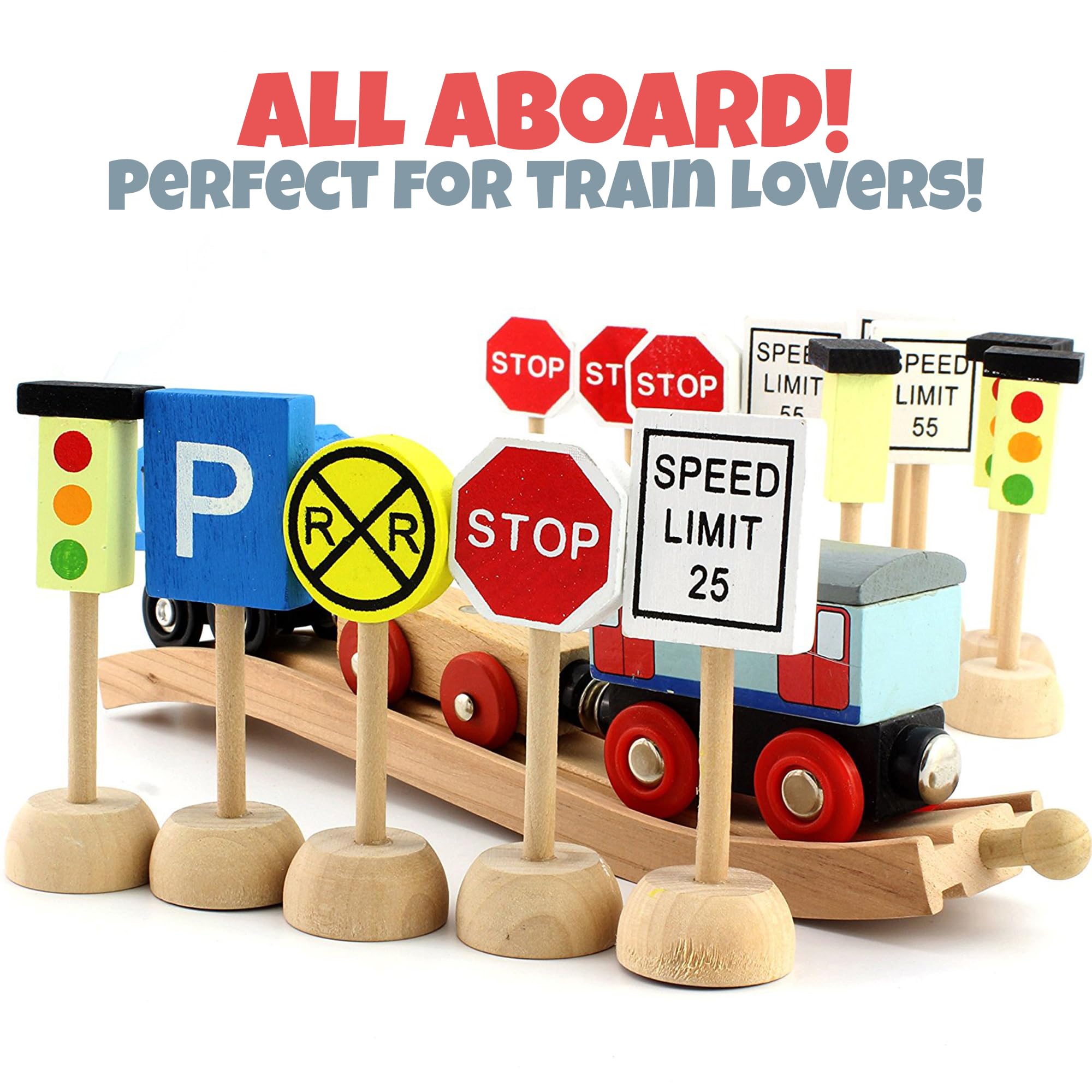 Attatoy Kids Wooden Street Signs speed limit signs guide careful driving play.