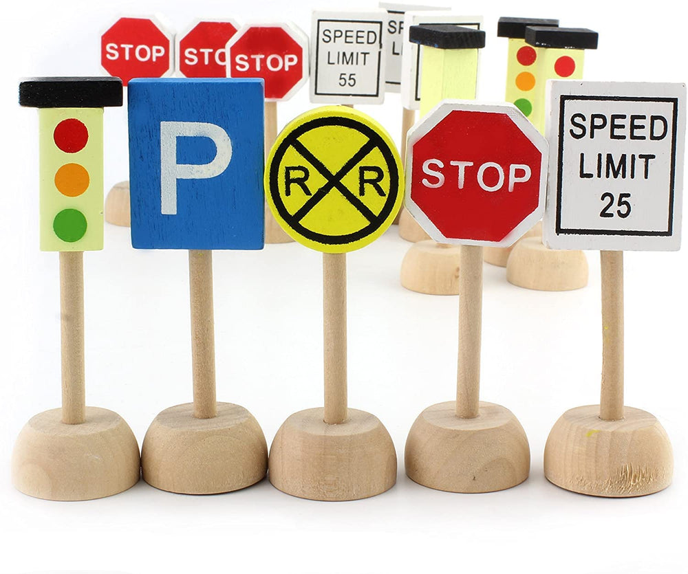 Attatoy Kids Wooden Street Signs traffic signs spark imaginative road adventures during playtime.