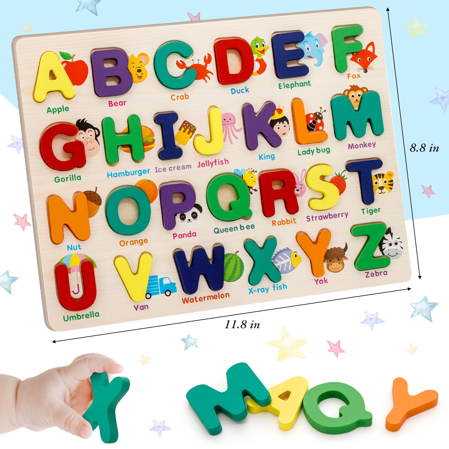 Attmu wooden puzzle edges are smooth and safe for curious toddlers.