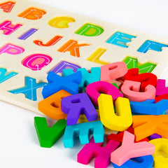 Attmu wooden letter pieces in bright colors stimulate recognition and fine motor