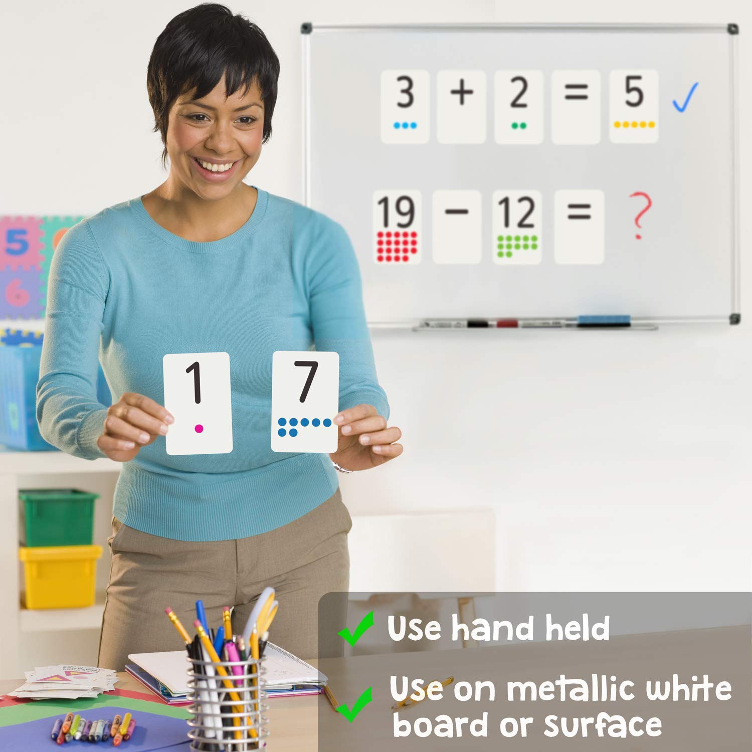 Bright high-contrast numbers support quick recognition during lessons.