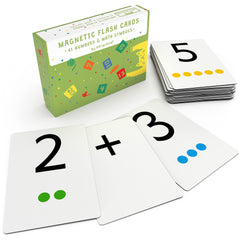 Attractivia magnetic number flash cards on whiteboard for classroom use.