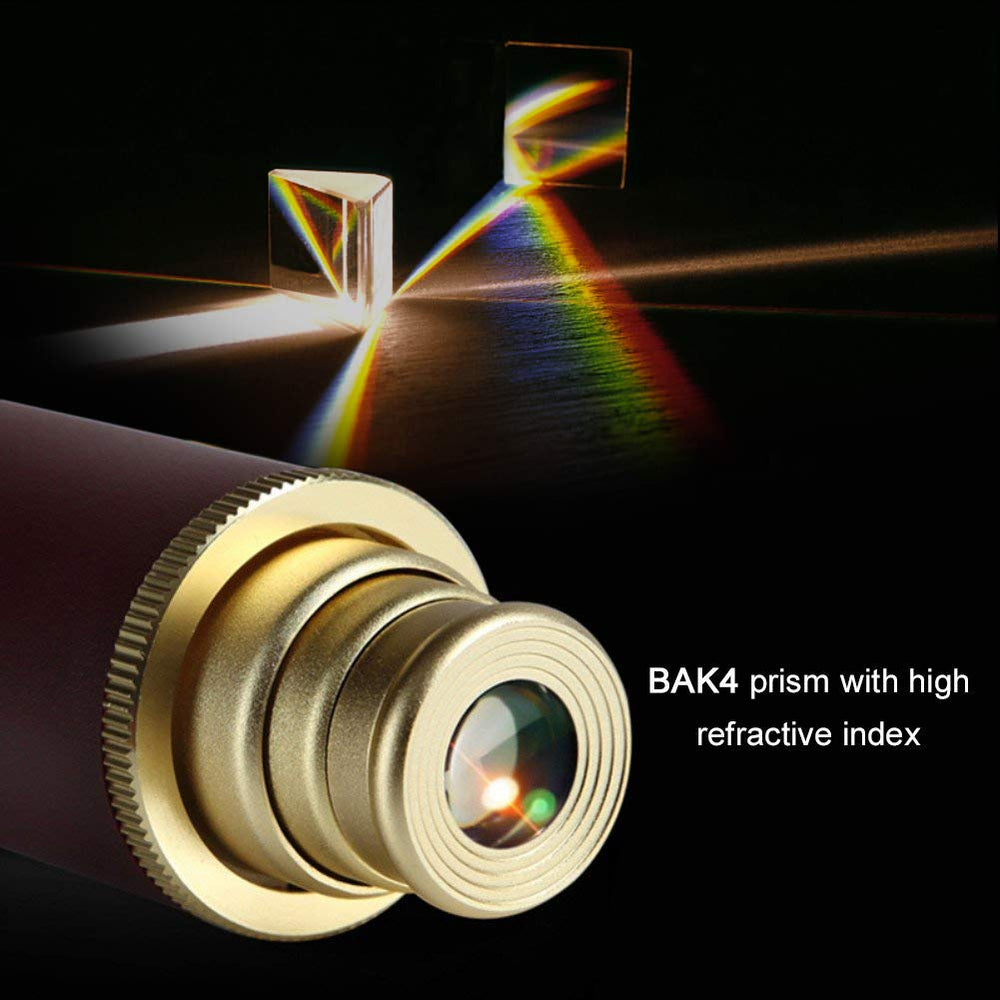 Aubric brass spyglass close-up highlighting compact design.