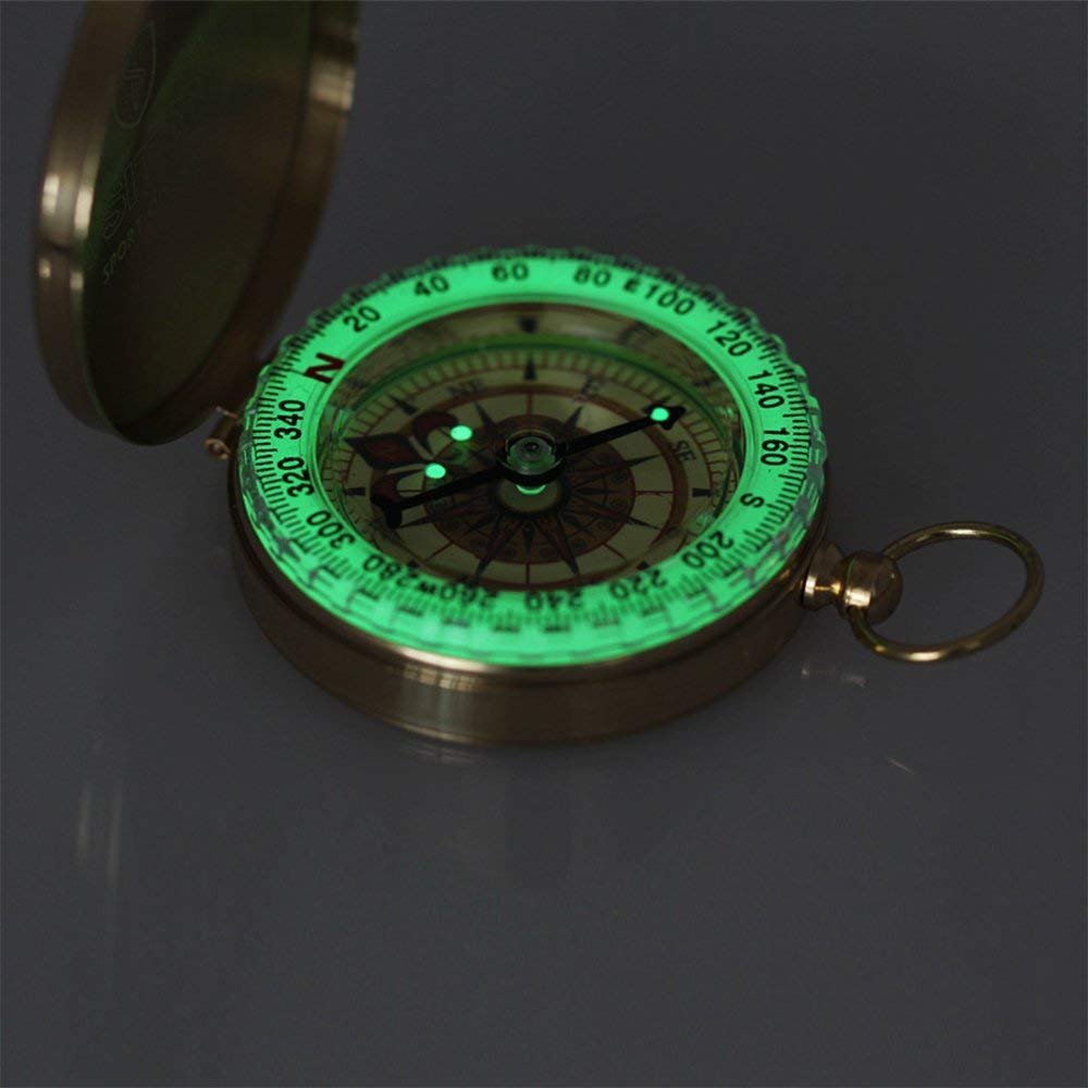 Aubric compass with metal ring for keychain use.