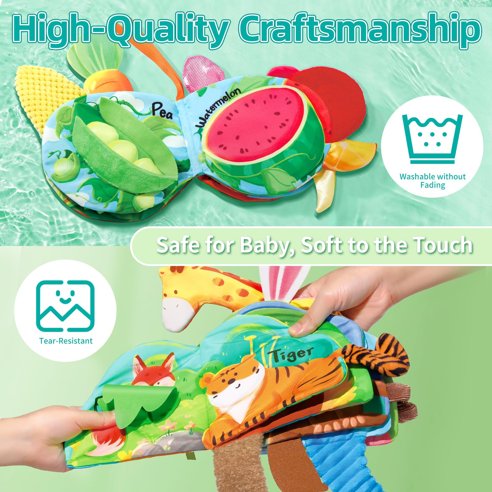 Auby soft textures provide multi-sensory experiences for newborns to toddlers.