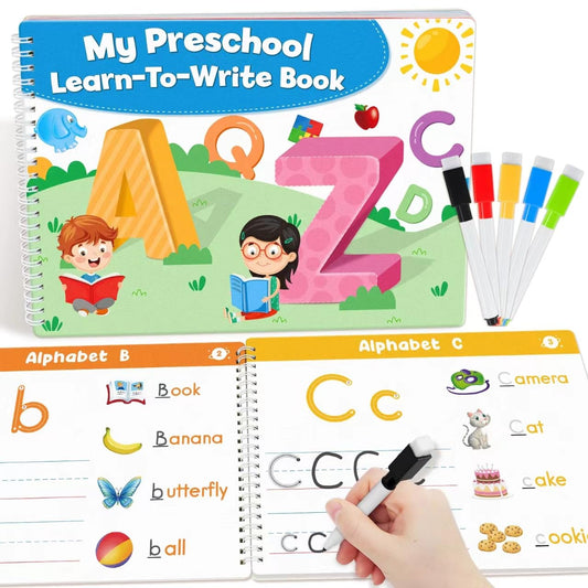 Auchq preschool workbook front cover with engaging activities for early literacy practice.